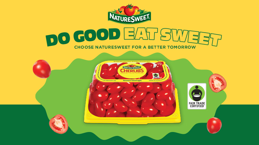 Naturesweet logo with a package of tomatoes