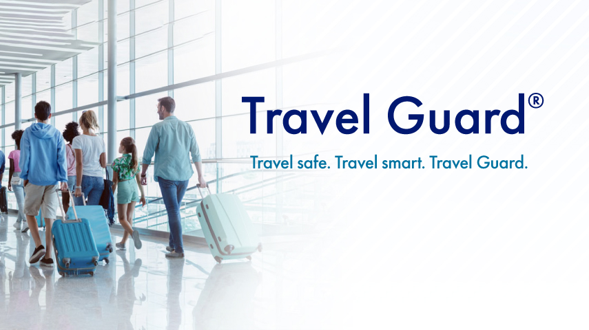 TravelGuard logo with family in airport